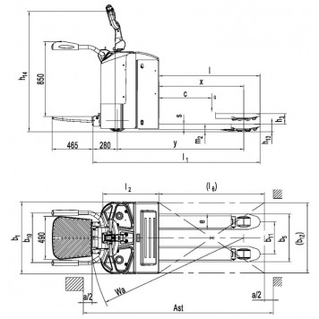 Гидравлическая самоходная тележка Noblelift PTE20-C (г/п 2000 кг, 1150 мм, 1.67 м/с, полиуретан) Гидравлическая самоходная тележка Noblelift PTE20-C (г/п 2000 кг, 1150 мм, 1.67 м/с, полиуретан)-1