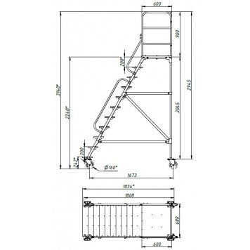 Передвижная лестница с платформой ЛР 10.1 (десять ступеней, один лестничный марш)-2